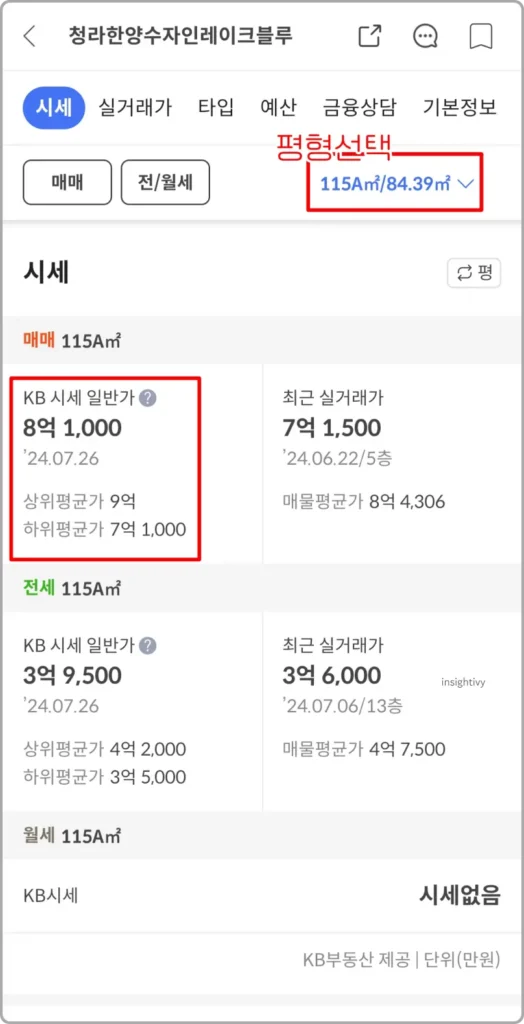 KB 부동산시세 조회 결과